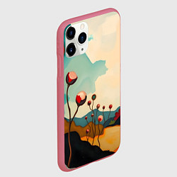 Чехол iPhone 11 Pro матовый Сюрреалистичный пейзаж с цветами, цвет: 3D-малиновый — фото 2