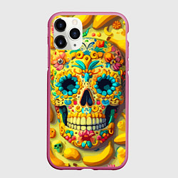 Чехол iPhone 11 Pro матовый Красочный летний паттерн с черепом - нейроарт, цвет: 3D-малиновый
