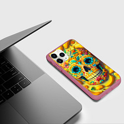 Чехол iPhone 11 Pro матовый Красочный летний паттерн с черепом - нейроарт, цвет: 3D-малиновый — фото 2