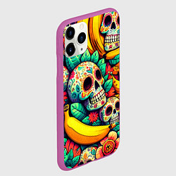 Чехол iPhone 11 Pro матовый Паттерн из черепов и бананов - нейроарт, цвет: 3D-фиолетовый — фото 2
