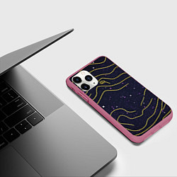 Чехол iPhone 11 Pro матовый Абстракция золотых линий текстура, цвет: 3D-малиновый — фото 2