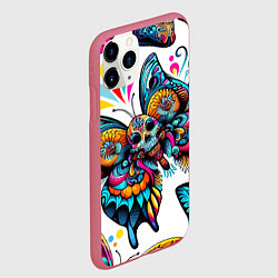 Чехол iPhone 11 Pro матовый Бабочка и череп - нейроарт паттерн, цвет: 3D-малиновый — фото 2