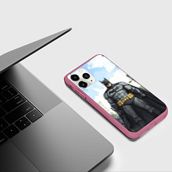 Чехол iPhone 11 Pro матовый Бэтмен стоит на улице, цвет: 3D-малиновый — фото 2