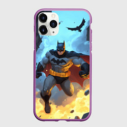 Чехол iPhone 11 Pro матовый Бэтмен в прыжке, цвет: 3D-фиолетовый