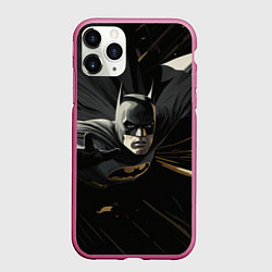 Чехол iPhone 11 Pro матовый Бэтмен черный плащ, цвет: 3D-малиновый