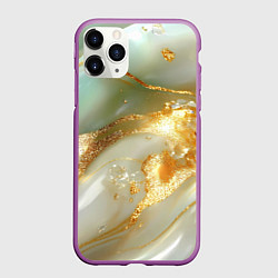 Чехол iPhone 11 Pro матовый Бежевая нежная текстура с золотом, цвет: 3D-фиолетовый