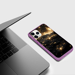 Чехол iPhone 11 Pro матовый Черные камни с золотой пыльцой текстура, цвет: 3D-фиолетовый — фото 2