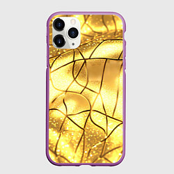 Чехол iPhone 11 Pro матовый Золотые разломы текстура, цвет: 3D-фиолетовый