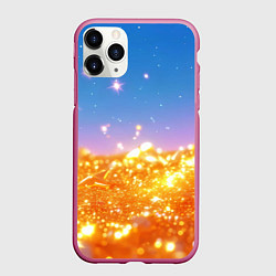 Чехол iPhone 11 Pro матовый Золотые шарики на голубом фоне, цвет: 3D-малиновый