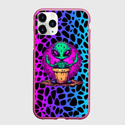 Чехол iPhone 11 Pro матовый Кактус инопланетянин, цвет: 3D-малиновый