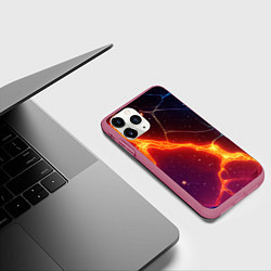 Чехол iPhone 11 Pro матовый Сине-оранжевые молнии текстура, цвет: 3D-малиновый — фото 2
