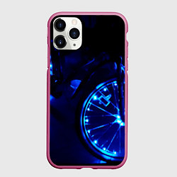 Чехол iPhone 11 Pro матовый Синяя подсветка колёс, цвет: 3D-малиновый