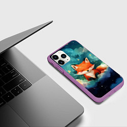 Чехол iPhone 11 Pro матовый Лисенок на облаках, цвет: 3D-фиолетовый — фото 2