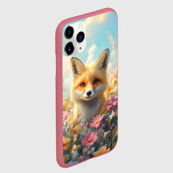 Чехол iPhone 11 Pro матовый Лиса в цветочном поле, цвет: 3D-малиновый — фото 2