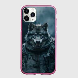 Чехол iPhone 11 Pro матовый Солдат волк, цвет: 3D-малиновый