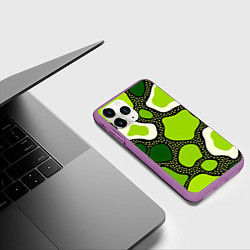 Чехол iPhone 11 Pro матовый Зеленая абстракция с кругами, цвет: 3D-фиолетовый — фото 2