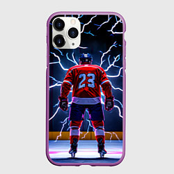 Чехол iPhone 11 Pro матовый Хоккеист и молния, цвет: 3D-фиолетовый