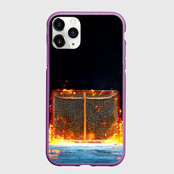 Чехол iPhone 11 Pro матовый Хоккейные ворота в огне, цвет: 3D-фиолетовый
