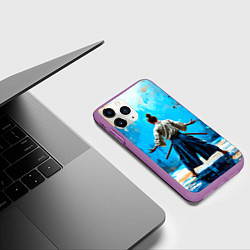 Чехол iPhone 11 Pro матовый Боец айкидо на синем, цвет: 3D-фиолетовый — фото 2