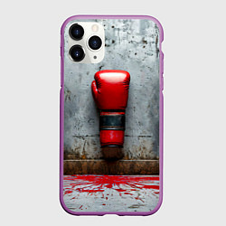 Чехол iPhone 11 Pro матовый Кикбоксеркие перчатки на сером, цвет: 3D-фиолетовый