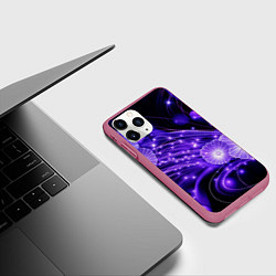 Чехол iPhone 11 Pro матовый Силуэты цветов на темном фоне - фиолетовое свечени, цвет: 3D-малиновый — фото 2