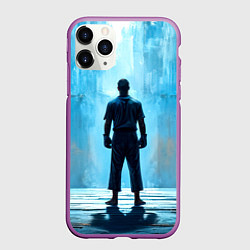 Чехол iPhone 11 Pro матовый Боец крав-мага на синем, цвет: 3D-фиолетовый