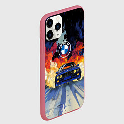 Чехол iPhone 11 Pro матовый Синяя БМВ за огнем, цвет: 3D-малиновый — фото 2