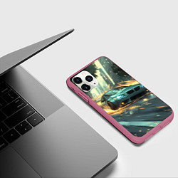 Чехол iPhone 11 Pro матовый Зеленая BMW огонь под колесами, цвет: 3D-малиновый — фото 2