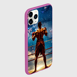 Чехол iPhone 11 Pro матовый Тайский боксер в космосе, цвет: 3D-фиолетовый — фото 2