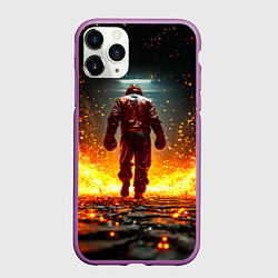 Чехол iPhone 11 Pro матовый Боксер в огне, цвет: 3D-фиолетовый