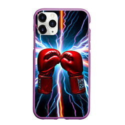 Чехол iPhone 11 Pro матовый Бойцовские перчатки и молнии, цвет: 3D-фиолетовый