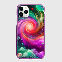 Чехол iPhone 11 Pro матовый Космическая неоновая фантазия - нейроарт, цвет: 3D-фиолетовый