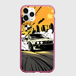 Чехол iPhone 11 Pro матовый Дрифт БМВ в стиле комикса, цвет: 3D-малиновый