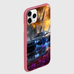 Чехол iPhone 11 Pro матовый BMW синие неоновые фары, цвет: 3D-малиновый — фото 2