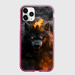 Чехол iPhone 11 Pro матовый Волк в огне, цвет: 3D-малиновый