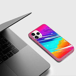 Чехол iPhone 11 Pro матовый Радужные брызги краски текстура, цвет: 3D-малиновый — фото 2