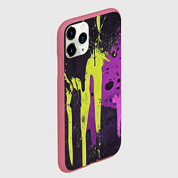 Чехол iPhone 11 Pro матовый Желтая и фиолетовая краска на черном, цвет: 3D-малиновый — фото 2