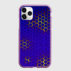 Чехол iPhone 11 Pro матовый Неоновые соты броня, цвет: 3D-фиолетовый