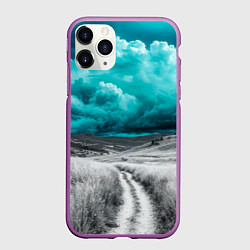 Чехол iPhone 11 Pro матовый Монохромное поле и сине-зеленое небо - природный п, цвет: 3D-фиолетовый