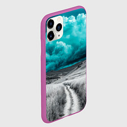Чехол iPhone 11 Pro матовый Монохромное поле и сине-зеленое небо - природный п, цвет: 3D-фиолетовый — фото 2
