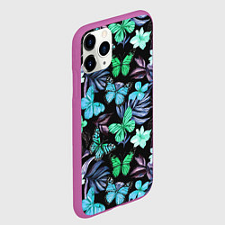 Чехол iPhone 11 Pro матовый Бабочки и тропические цветы на черном фоне, цвет: 3D-фиолетовый — фото 2