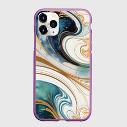 Чехол iPhone 11 Pro матовый Аквамарин и оранж узор с завитками, цвет: 3D-фиолетовый