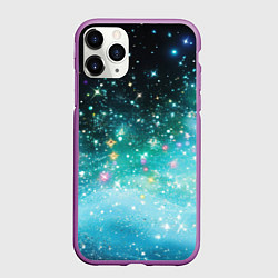 Чехол iPhone 11 Pro матовый Бирюзовые блестки фон, цвет: 3D-фиолетовый