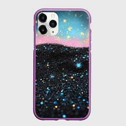 Чехол iPhone 11 Pro матовый Блестящая текстура на черном, цвет: 3D-фиолетовый