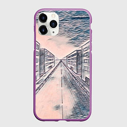 Чехол iPhone 11 Pro матовый Сумрачный город, цвет: 3D-фиолетовый