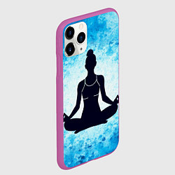 Чехол iPhone 11 Pro матовый Йога на синем, цвет: 3D-фиолетовый — фото 2