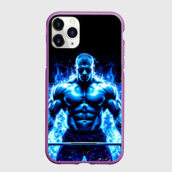 Чехол iPhone 11 Pro матовый Пауэрлифтер в синем пламени, цвет: 3D-фиолетовый