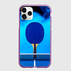 Чехол iPhone 11 Pro матовый Синяя ракетка пинг-понг в синем тумане