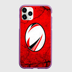 Чехол iPhone 11 Pro матовый Красно-белый мяч для регби, цвет: 3D-фиолетовый