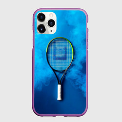 Чехол iPhone 11 Pro матовый Теннисная ракетка в синем дыму, цвет: 3D-фиолетовый